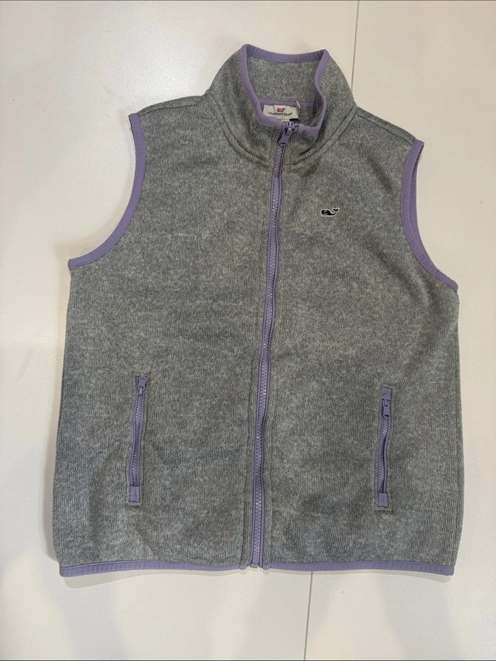 Vineyard Vines Girls' Gray Fleece Vest with Lavender Trim